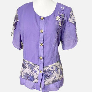 Top Choise‎ Fashion Vintage Lavender and Floral Button Down Top
